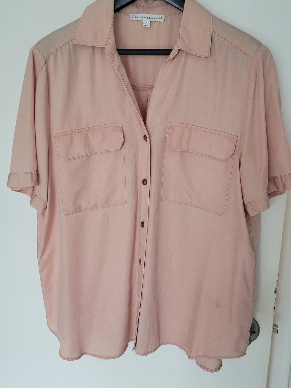 Jane and Delancey Soft Blush Pink Short-Sleeve Button Blouse